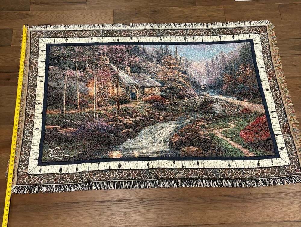 Thomas Kinkade Cottage Tapestry Throw Blanket 48x68 Woven Fringed